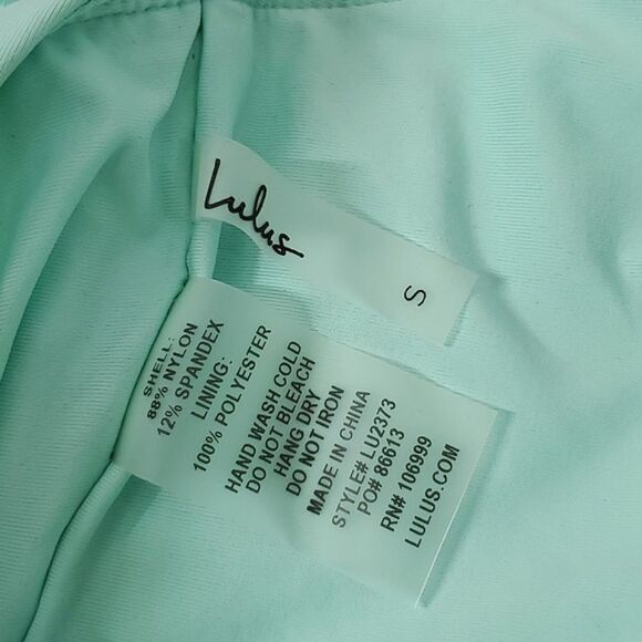 Lulu's Tidal Vibes Seafoam Teal Tie-Front Puff Sleeve Bikini Top NWOT Size Small - Picture 14 of 14